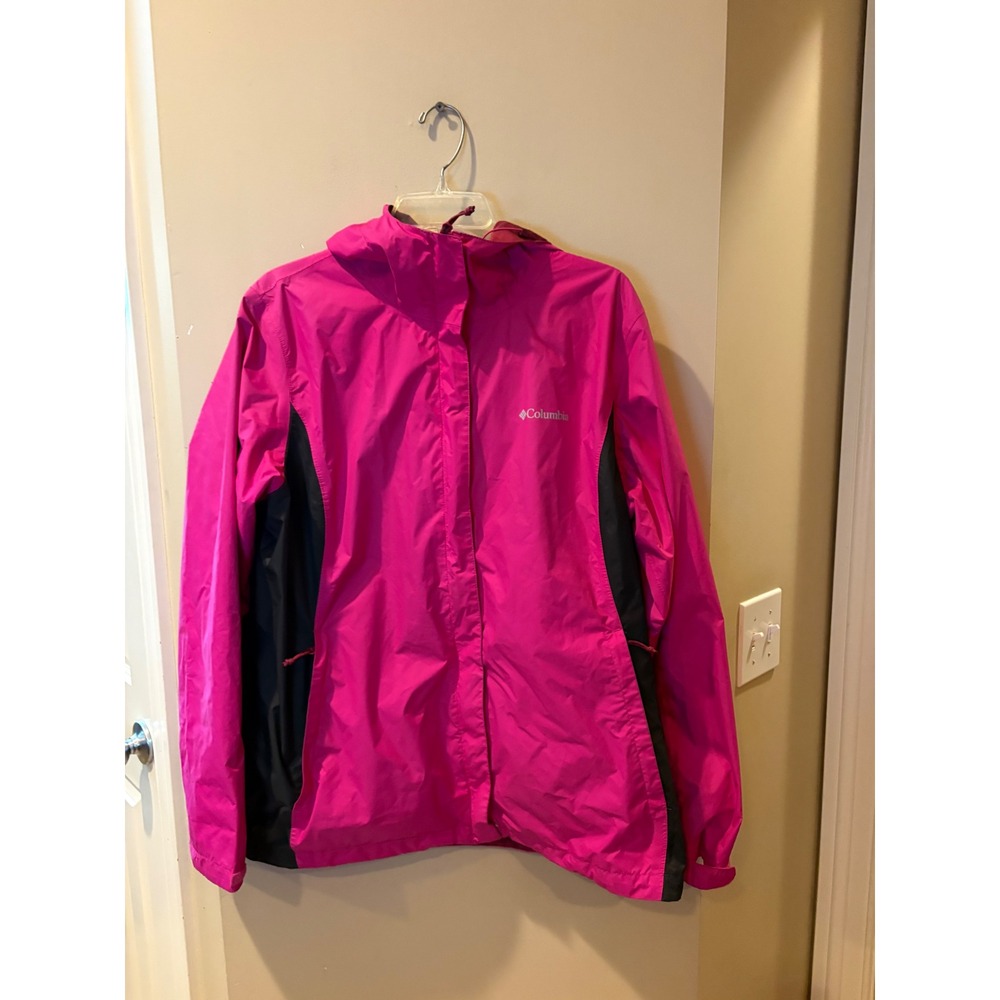 Columbia Pink Grey Hooded Rain Jacket Women XL RL2436 Colorblock Shell